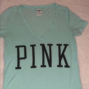 Victoria Secret PINK turquoise V-Neck tee size M